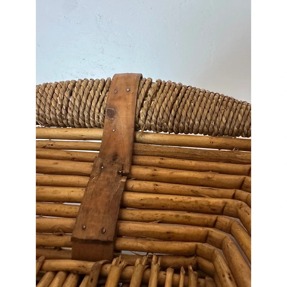 Vintage Tiered Wicker Basket Square Rattan Seagrass Rope Edge Boho Decor Bowl